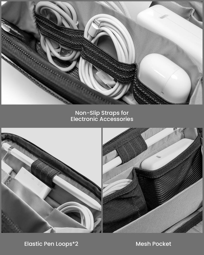 Tomtoc حقيبة تنظيم الكابلات للسفر، منظم ملحقات الإلكترونيات المحمولة المقاومة للماء، حقيبة حمل مزدوجة للكوابل، الشاحن، الكابلات، محرك USB، باللون الأسود - Image 3